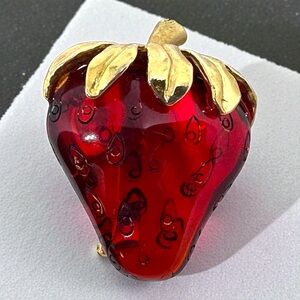 Vintage Lucite Strawberry Brooch Pin 1960s Retro Fruit Pinup